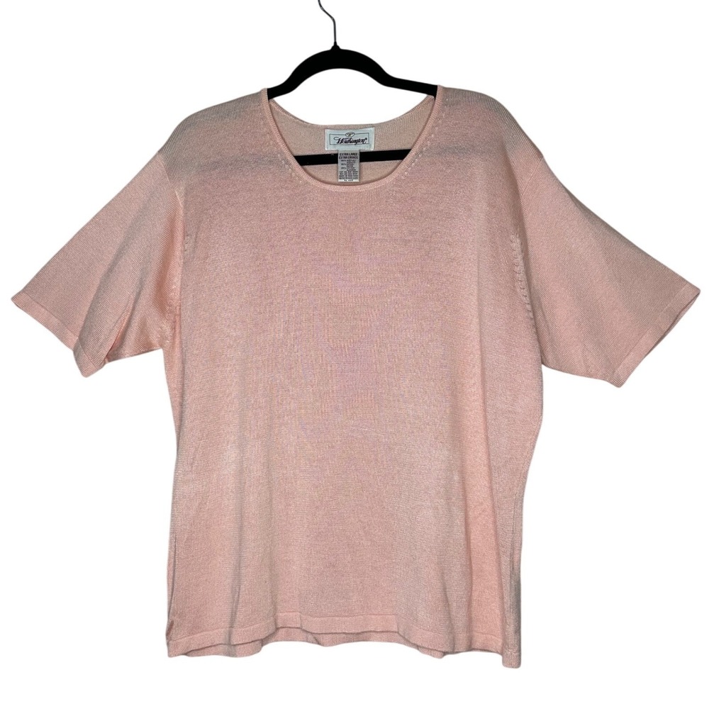 Worthington VTG XL Peach Knit Top Short Sleeve Crew Neck Lightweight Sweater